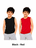 KIDELLO Boys Pure Cotton Sleeveless T-Shirt | Soft Breathable Round Neck Vest Tee for Kids | Regular Fit Summer Wear (Pack of 2)