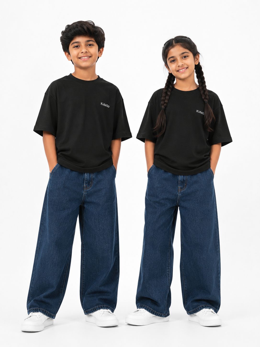Kidello Kids Wide Leg Fit Jeans for Boys & Girls | Premium Cotton Denim | Mid Rise