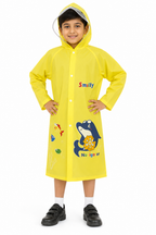 KIDELLO Kids Waterproof Yellow Dolphin Printed Raincoat with Hood – Lightweight Full Sleeve Rainwear for Boys & Girls