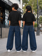Kidello Kids Wide Leg Fit Jeans for Boys & Girls | Premium Cotton Denim | Mid Rise
