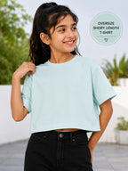 Kidello Girls Oversized Relaxed Fit Boxy Crop Top | Premium High GSM Cotton | Soft & Breathable | Casual Everyday T-Shirt