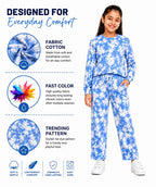 Kidello Girls Tie-Dye Pants | Blue & White Wide-Leg Cotton Jogger Pants with Drawstring