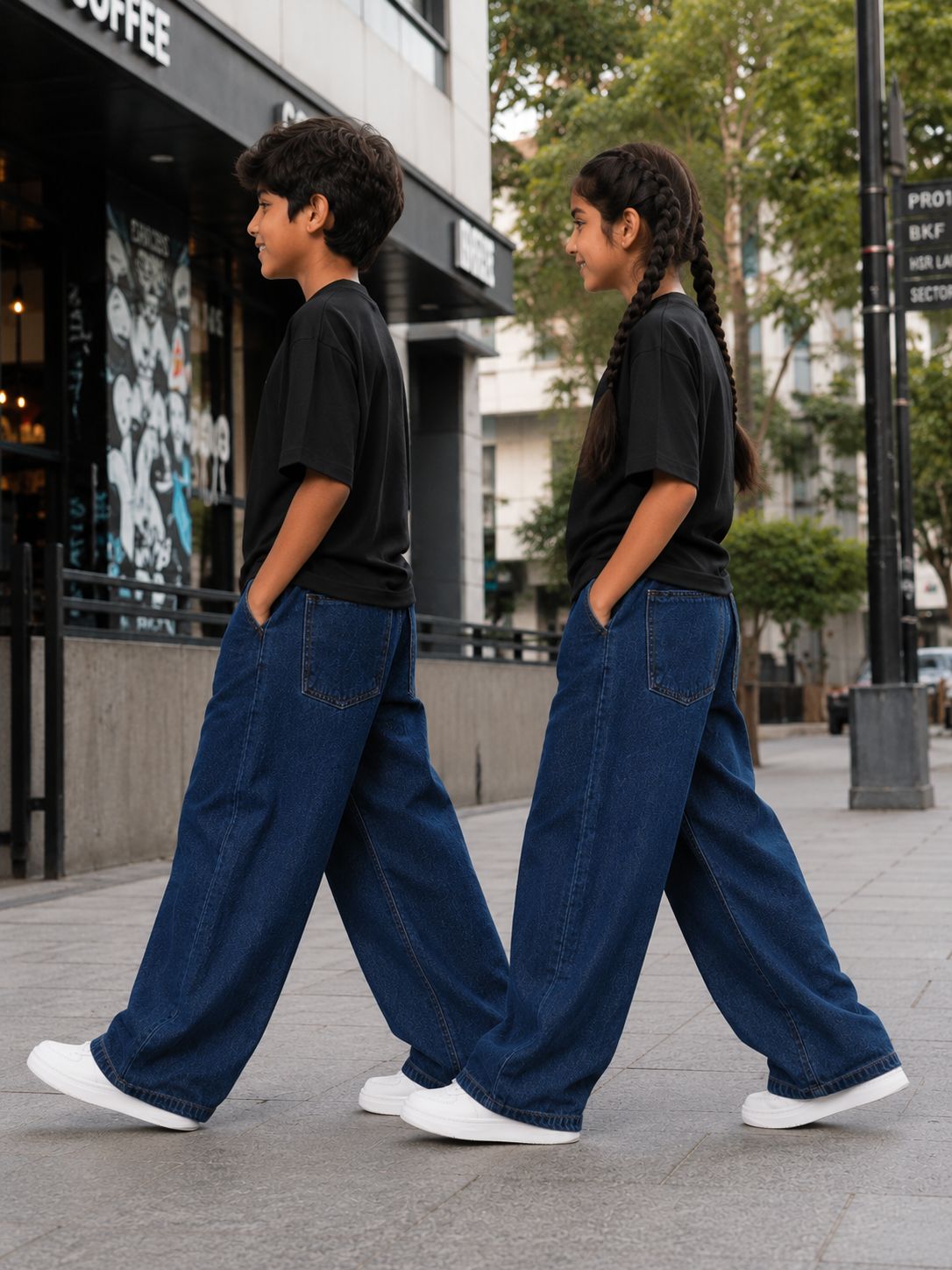 Kidello Kids Wide Leg Fit Jeans for Boys & Girls | Premium Cotton Denim | Mid Rise