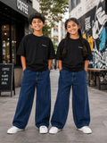 Kidello Kids Wide Leg Fit Jeans for Boys & Girls | Premium Cotton Denim | Mid Rise
