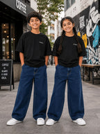 Kidello Kids Wide Leg Fit Jeans for Boys & Girls | Premium Cotton Denim | Mid Rise