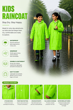 KIDELLO Kids Waterproof Hooded Raincoat for Boys & Girls | Lightweight Full Sleeve Rain Wear
