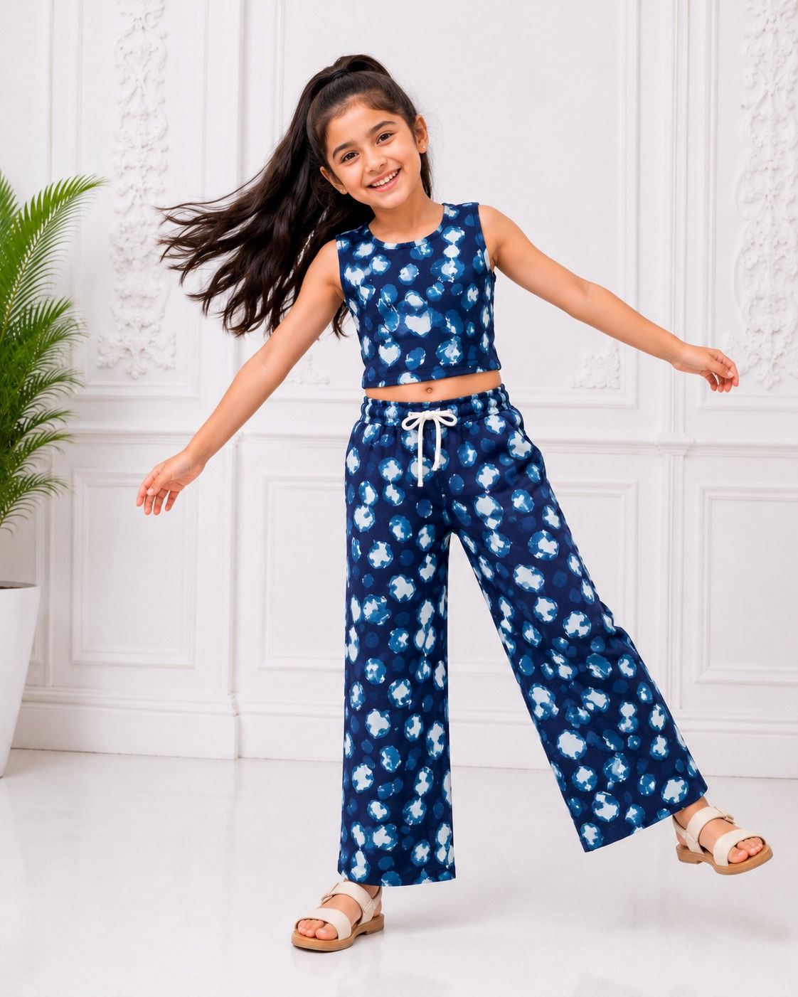 Kidello Girls Spun Printed Palazzo Pant | Soft Fabric | Wide Leg Casual Palazzo