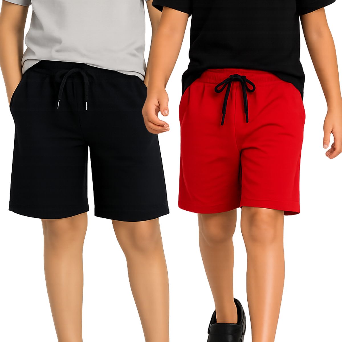 Kidello Boys Cotton Shorts Pack of 2 | Soft & Breathable | Regular Fit | Elastic Waist with Drawstring | Everyday Casual Shorts