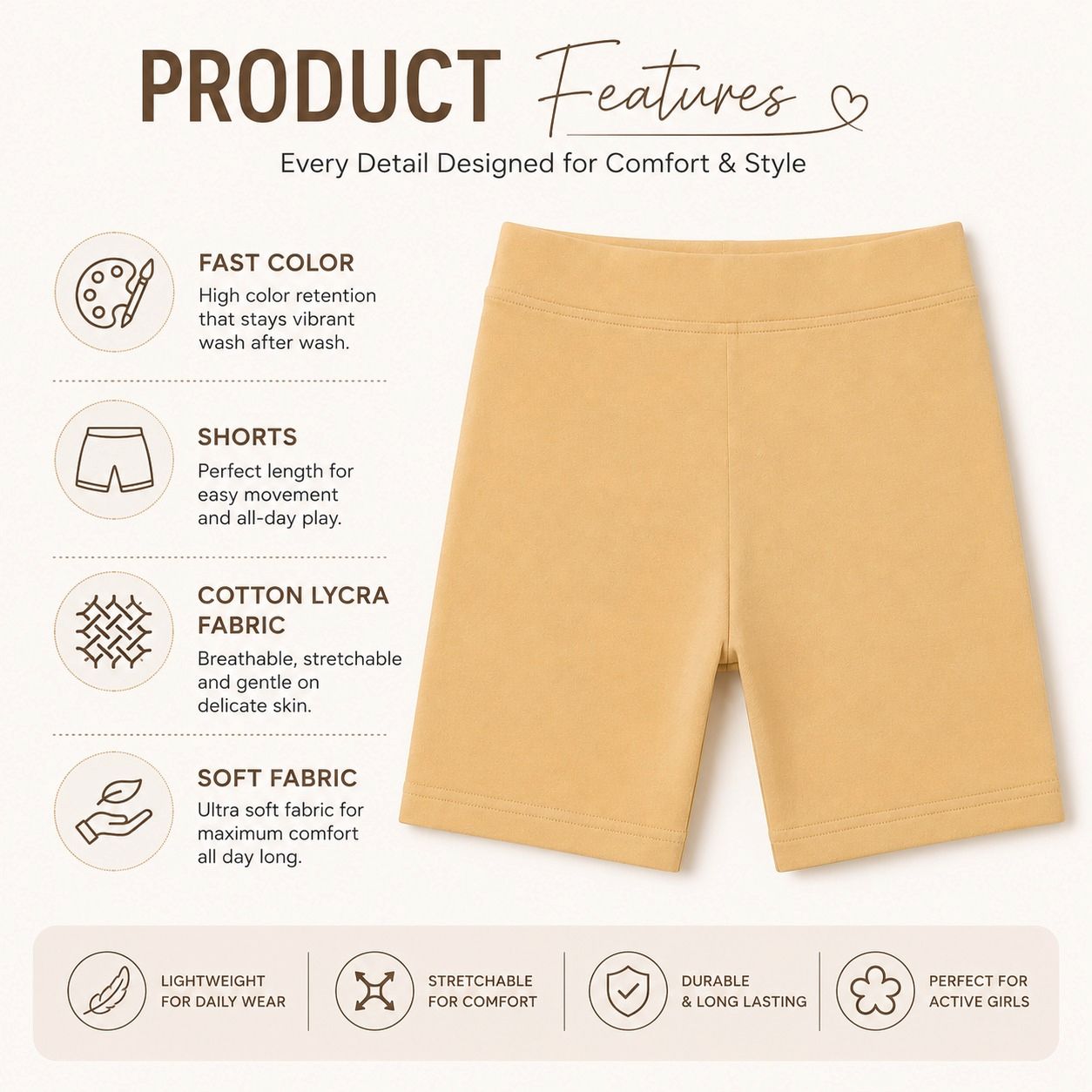 Kidello Girls Cotton Lycra Cycling Shorts Pack of 2