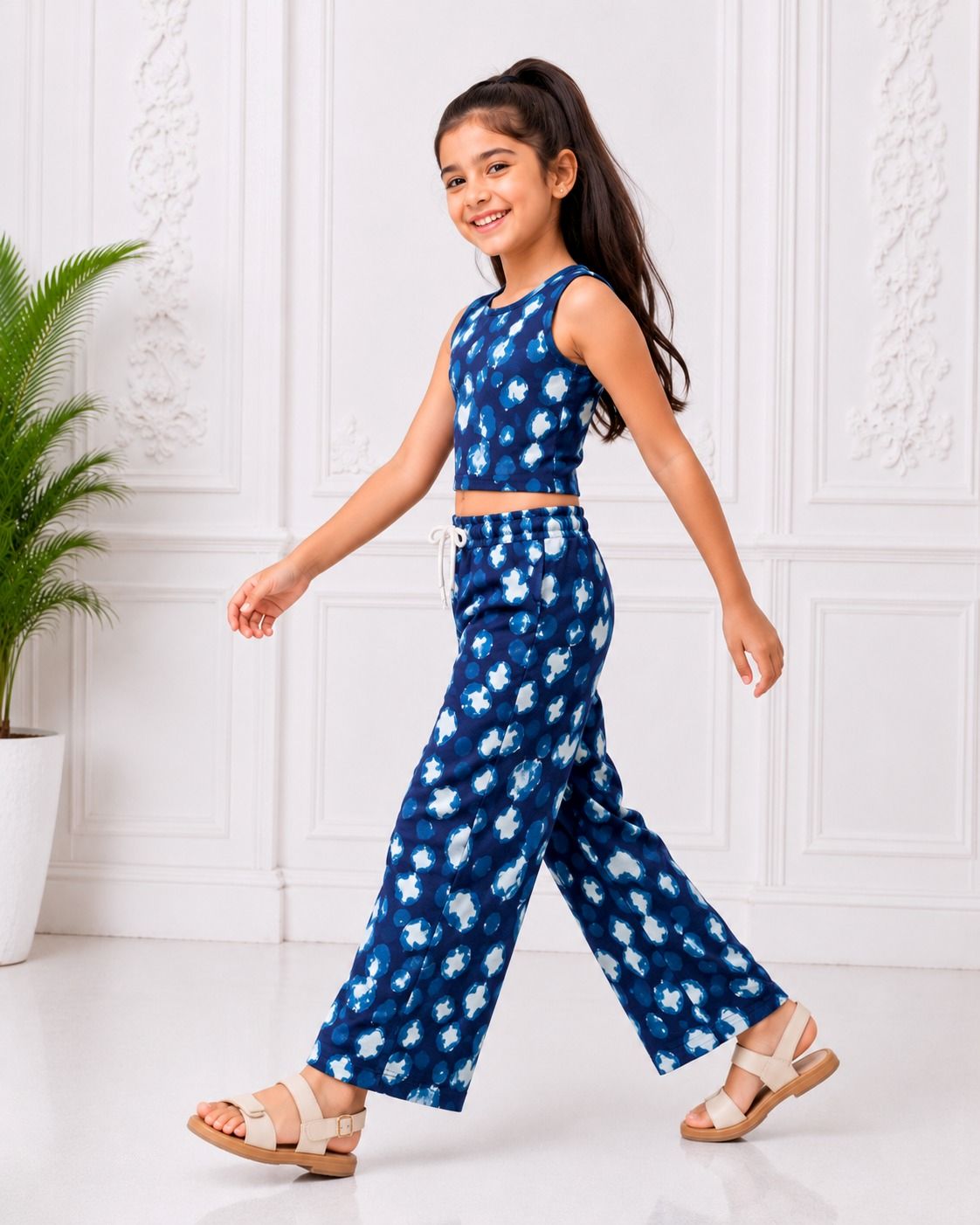 Kidello Girls Spun Printed Palazzo Pant | Soft Fabric | Wide Leg Casual Palazzo