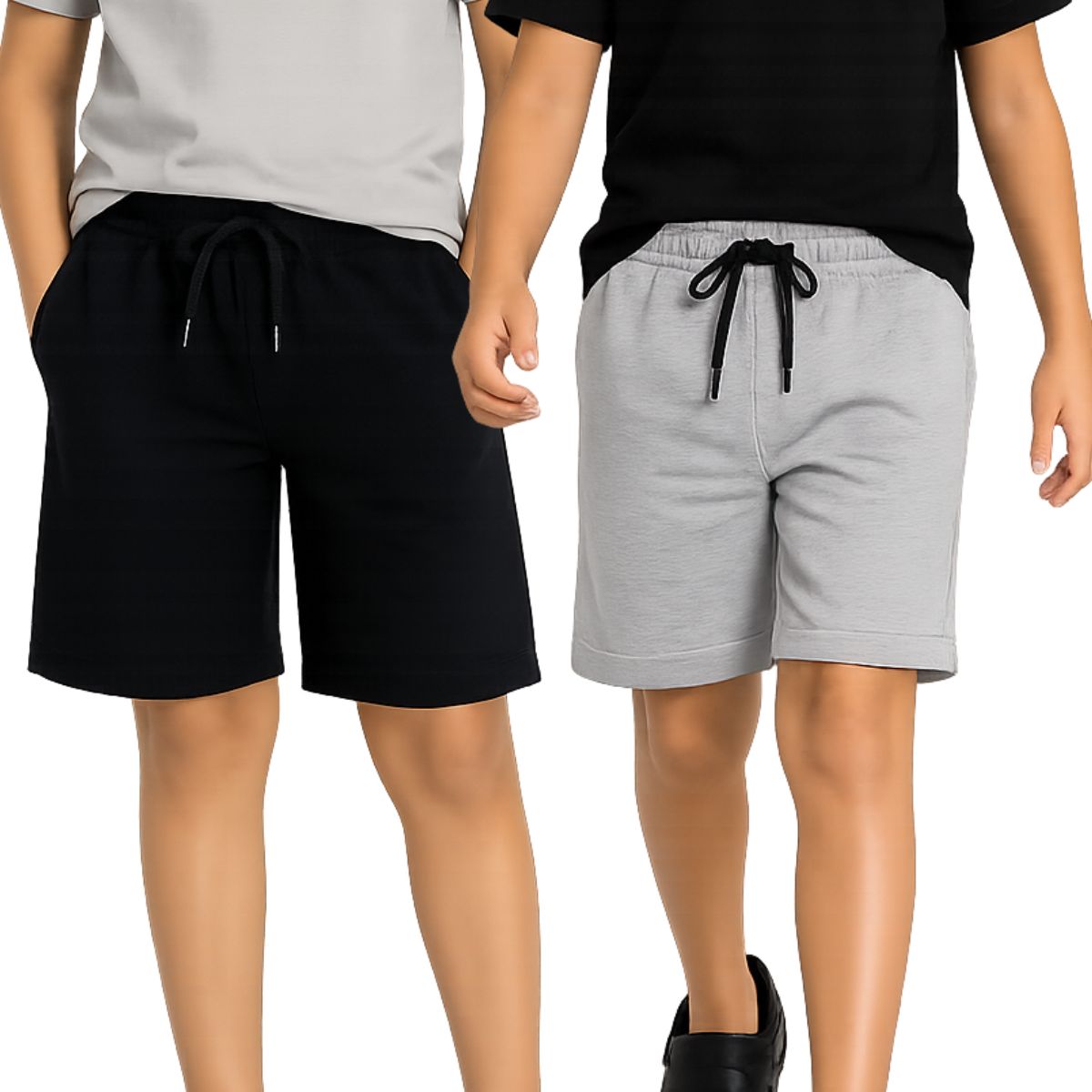 Kidello Boys Cotton Shorts Pack of 2 | Soft & Breathable | Regular Fit | Elastic Waist with Drawstring | Everyday Casual Shorts