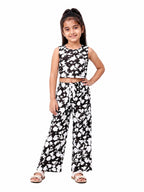 Kidello Girls Printed Spun Crop Top & Wide leg Palazzo Co-ord Set