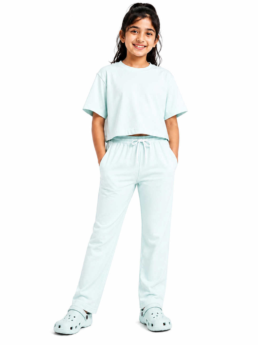 Kidello Girls Cotton Co-ord Set | Oversized Crop Top & Track Pant