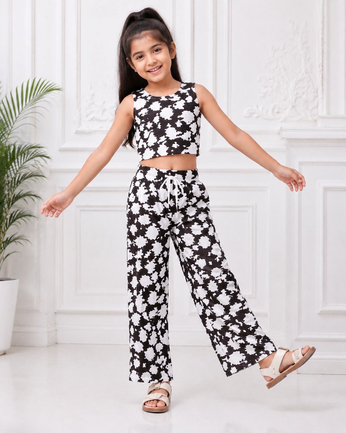 Kidello Girls Printed Spun Crop Top | Soft Sleeveless Casual Top for Girls