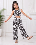 Kidello Girls Printed Spun Crop Top & Wide leg Palazzo Co-ord Set