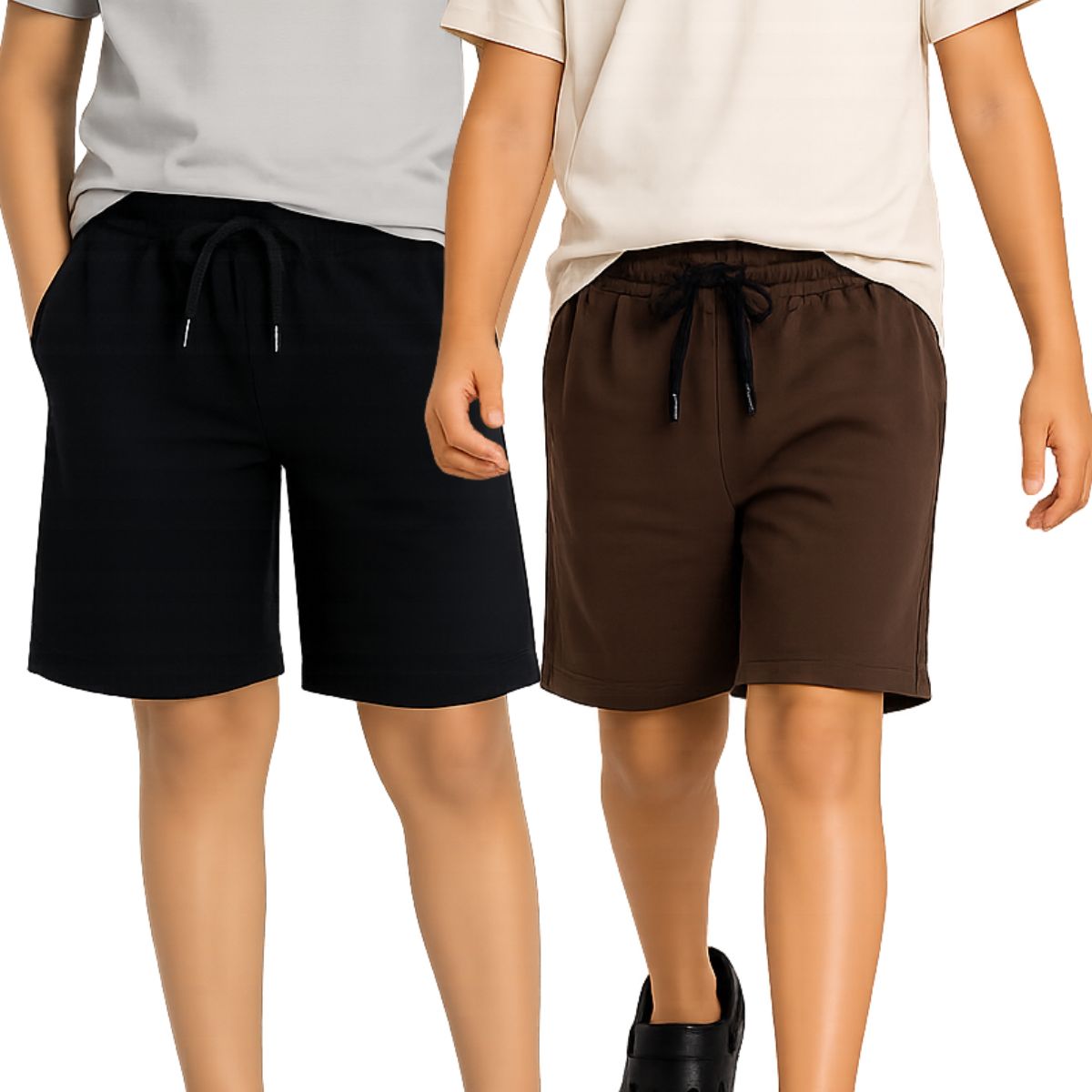 Kidello Boys Cotton Shorts Pack of 2 | Soft & Breathable | Regular Fit | Elastic Waist with Drawstring | Everyday Casual Shorts