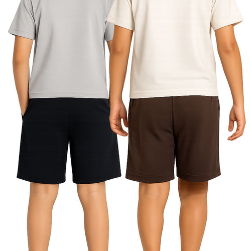 Kidello Boys Cotton Shorts Pack of 2 | Soft & Breathable | Regular Fit | Elastic Waist with Drawstring | Everyday Casual Shorts