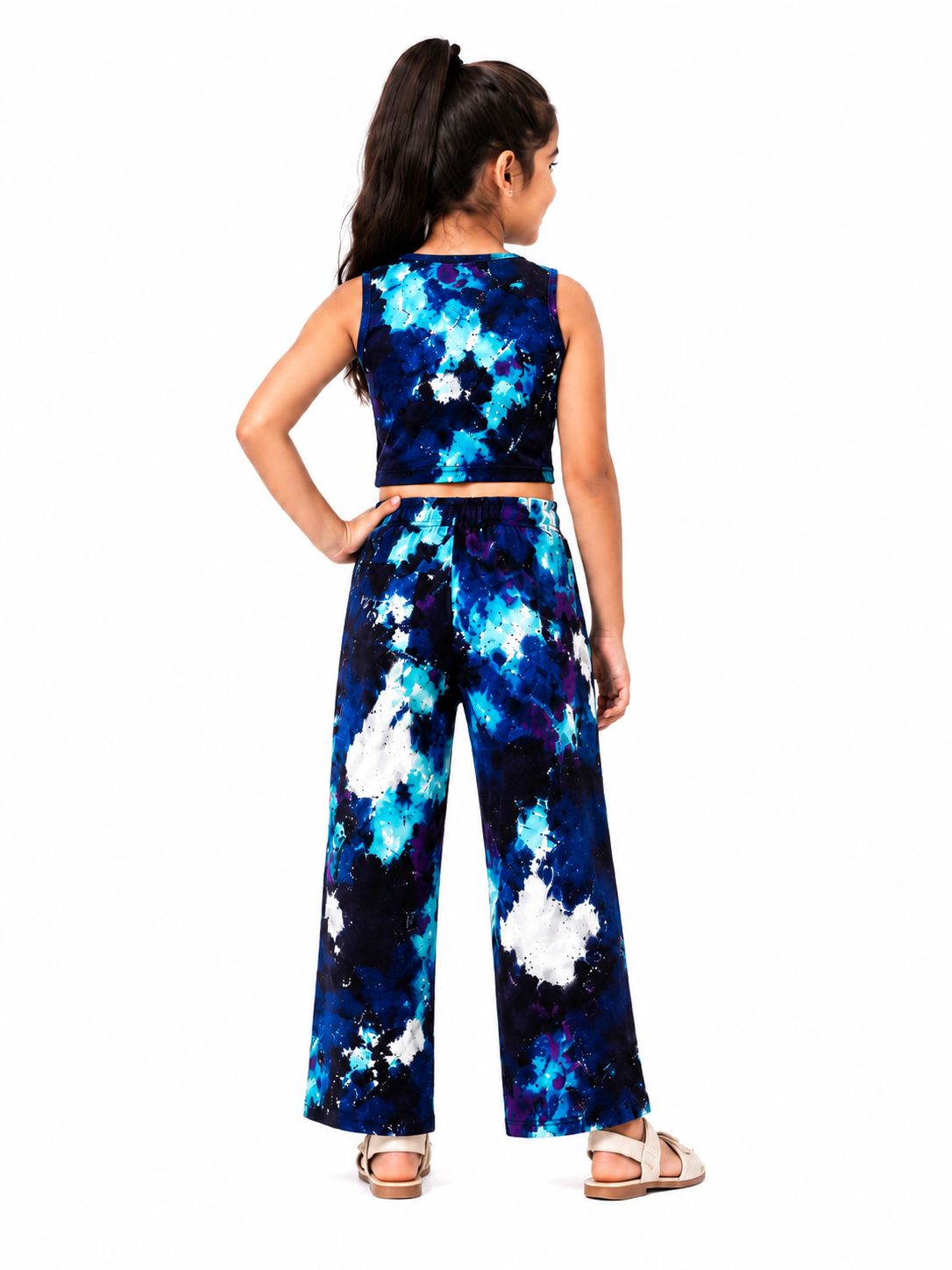 Kidello Girls Printed Spun Crop Top & Wide leg Palazzo Co-ord Set