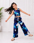 Kidello Girls Printed Spun Crop Top & Wide leg Palazzo Co-ord Set