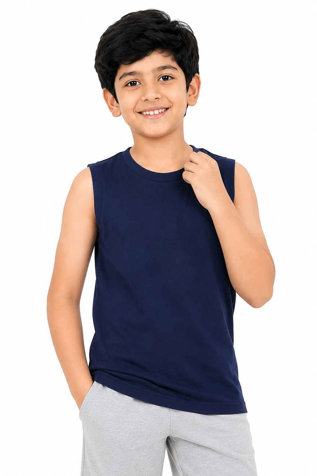 KIDELLO Boys Pure Cotton Sleeveless T-Shirt | Soft Breathable Round Neck Vest Tee for Kids | Regular Fit Summer Wear (Pack of 2)