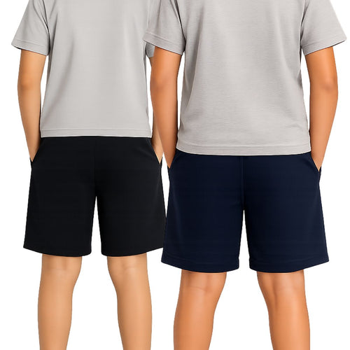 Kidello Boys Cotton Shorts Pack of 2 | Soft & Breathable | Regular Fit | Elastic Waist with Drawstring | Everyday Casual Shorts