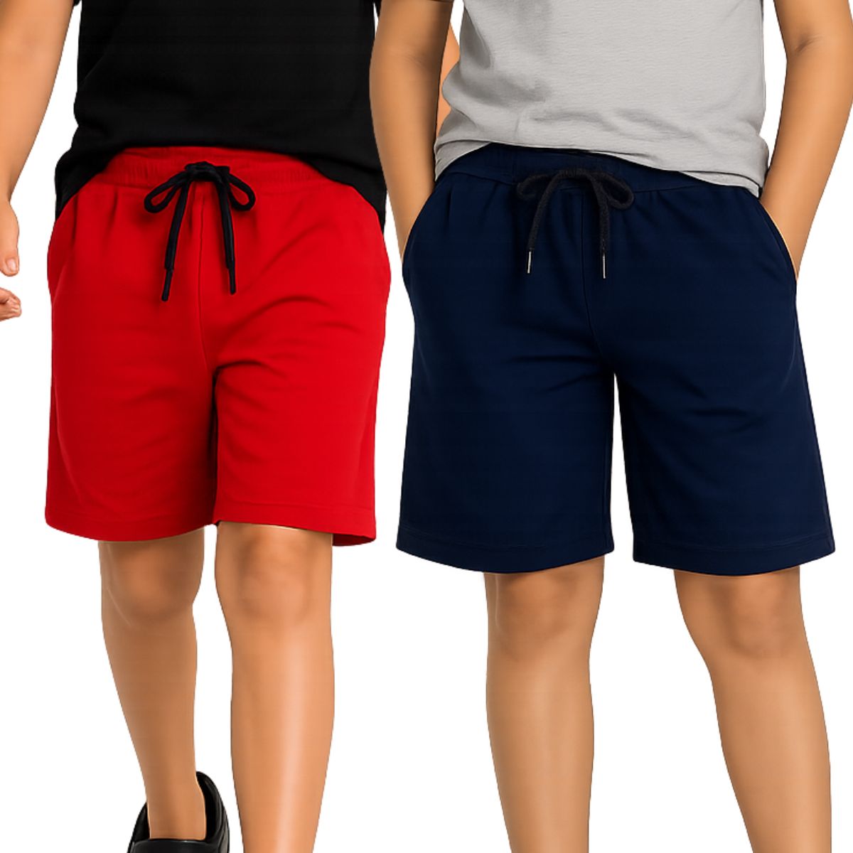 Kidello Boys Cotton Shorts Pack of 2 | Soft & Breathable | Regular Fit | Elastic Waist with Drawstring | Everyday Casual Shorts
