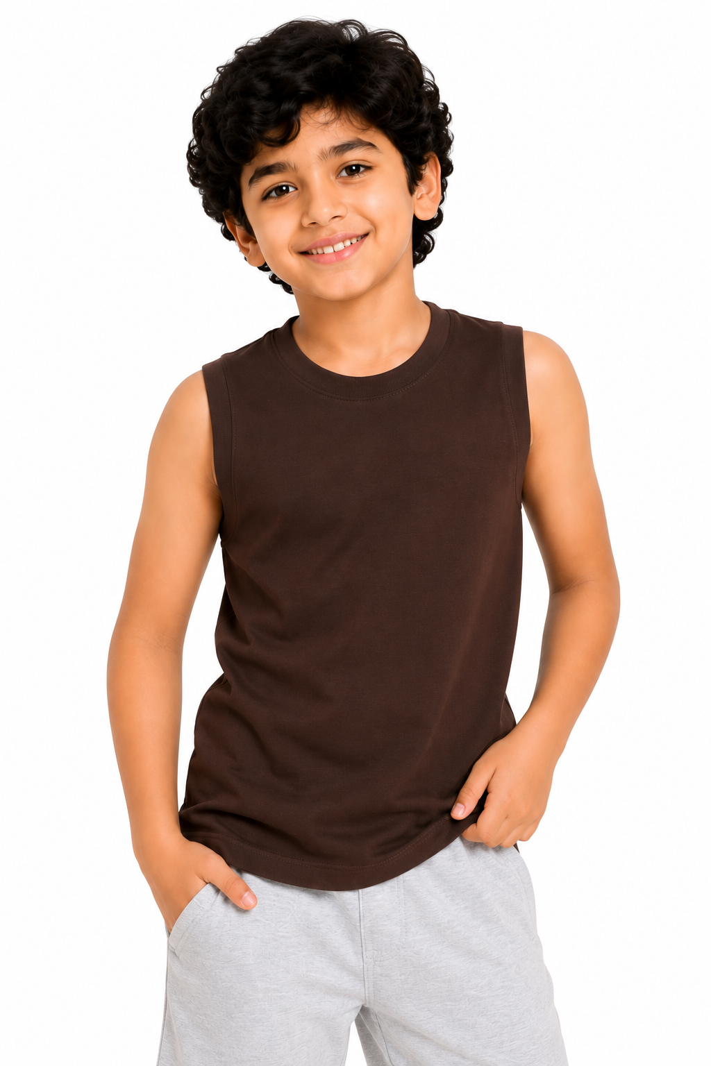 KIDELLO Boys Pure Cotton Sleeveless T-Shirt | Soft Breathable Round Neck Vest Tee for Kids | Regular Fit Summer Wear (Pack of 2)