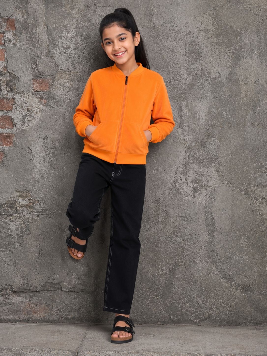 Kidello Girls Velvet Jacket | Full Zip Jacket with Kangaroo Pocket | Soft & Warm Winter Jacket for Kids
