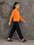 Kidello Girls Velvet Jacket | Full Zip Jacket with Kangaroo Pocket | Soft & Warm Winter Jacket for Kids