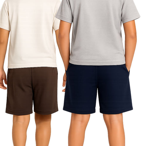 Kidello Boys Cotton Shorts Pack of 2 | Soft & Breathable | Regular Fit | Elastic Waist with Drawstring | Everyday Casual Shorts