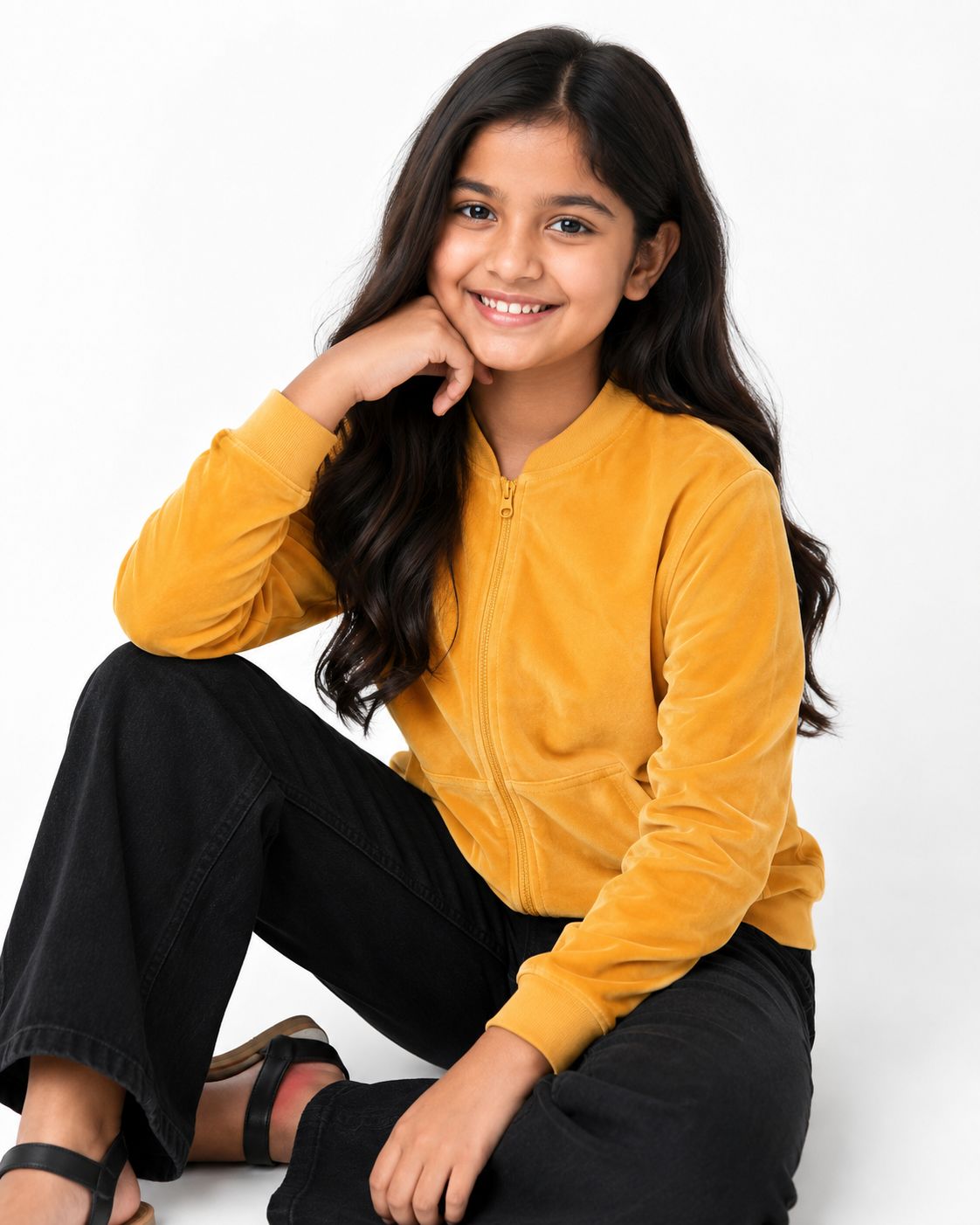 Kidello Girls Velvet Jacket | Full Zip Jacket with Kangaroo Pocket | Soft & Warm Winter Jacket for Kids