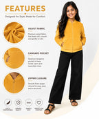 Kidello Girls Velvet Jacket | Full Zip Jacket with Kangaroo Pocket | Soft & Warm Winter Jacket for Kids