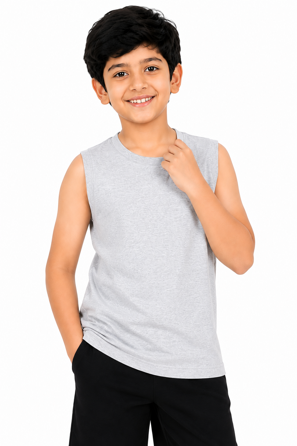 KIDELLO Boys Pure Cotton Sleeveless T-Shirt | Soft Breathable Round Neck Vest Tee for Kids | Regular Fit Summer Wear (Pack of 2)