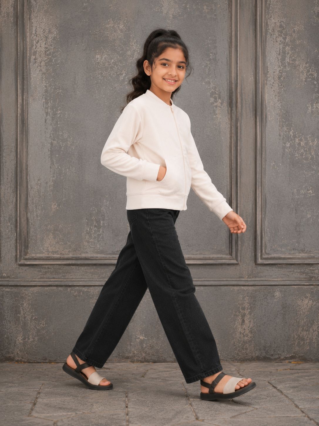 Kidello Girls Velvet Jacket | Full Zip Jacket with Kangaroo Pocket | Soft & Warm Winter Jacket for Kids