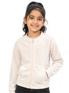 Kidello Girls Velvet Jacket | Full Zip Jacket with Kangaroo Pocket | Soft & Warm Winter Jacket for Kids