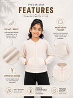Kidello Girls Velvet Jacket | Full Zip Jacket with Kangaroo Pocket | Soft & Warm Winter Jacket for Kids