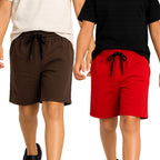 Kidello Boys Cotton Shorts Pack of 2 | Soft & Breathable | Regular Fit | Elastic Waist with Drawstring | Everyday Casual Shorts