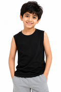 KIDELLO Boys Pure Cotton Sleeveless T-Shirt | Soft Breathable Round Neck Vest Tee for Kids | Regular Fit Summer Wear