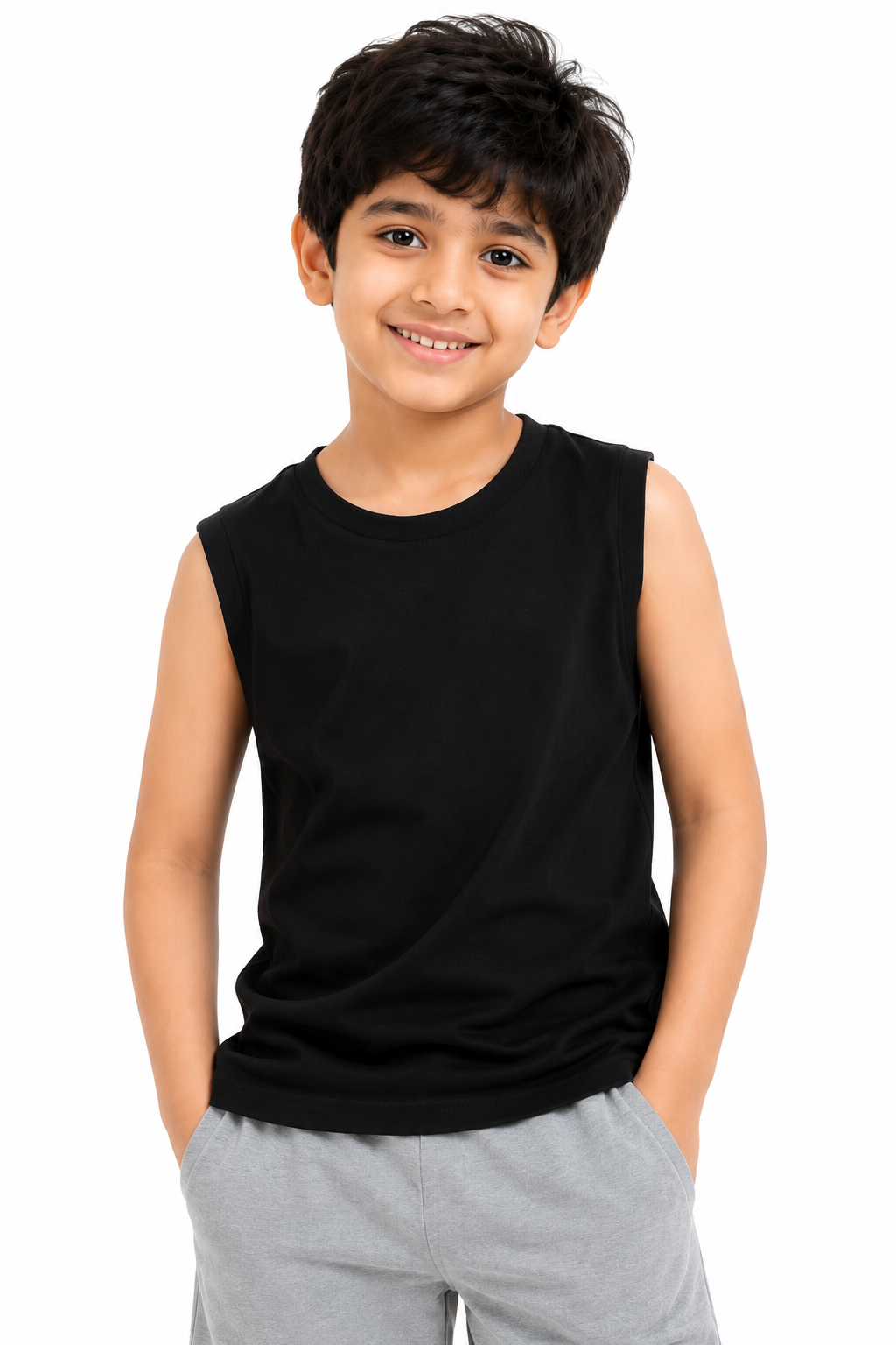 KIDELLO Boys Pure Cotton Sleeveless T-Shirt | Soft Breathable Round Neck Vest Tee for Kids | Regular Fit Summer Wear (Pack of 2)
