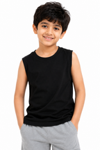 KIDELLO Boys Pure Cotton Sleeveless T-Shirt | Soft Breathable Round Neck Vest Tee for Kids | Regular Fit Summer Wear (Pack of 2)