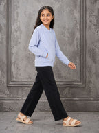 Kidello Girls Velvet Jacket | Full Zip Jacket with Kangaroo Pocket | Soft & Warm Winter Jacket for Kids