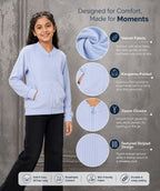 Kidello Girls Velvet Jacket | Full Zip Jacket with Kangaroo Pocket | Soft & Warm Winter Jacket for Kids