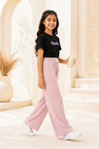 Kidello Girls Cotton Textured Palazzo Pant | Soft Cotton Wide Leg Pants with Elastic Waist & Drawstring