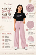 Kidello Girls Cotton Textured Palazzo Pant | Soft Cotton Wide Leg Pants with Elastic Waist & Drawstring