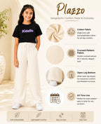 Kidello Girls Cotton Textured Palazzo Pant | Soft Cotton Wide Leg Pants with Elastic Waist & Drawstring