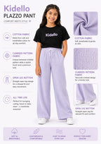 Kidello Girls Cotton Textured Palazzo Pant | Soft Cotton Wide Leg Pants with Elastic Waist & Drawstring