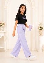Kidello Girls Cotton Textured Palazzo Pant | Soft Cotton Wide Leg Pants with Elastic Waist & Drawstring