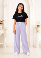 Kidello Girls Cotton Textured Palazzo Pant | Soft Cotton Wide Leg Pants with Elastic Waist & Drawstring