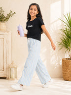 Kidello Girls Cotton Textured Palazzo Pant | Soft Cotton Wide Leg Pants with Elastic Waist & Drawstring