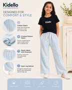 Kidello Girls Cotton Textured Palazzo Pant | Soft Cotton Wide Leg Pants with Elastic Waist & Drawstring
